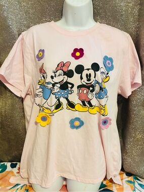 Disney Mickey& Friends Pink Short Sleeve  with Floral Appliqués